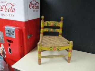 Old Vintage Child Mexican Chair Painted Folk Art Batea Tole Woven Seat