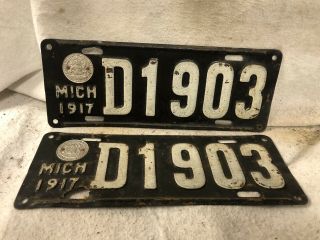 Vintage 1917 Michigan License Plate Pair