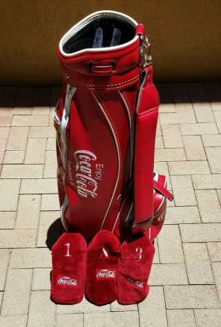Vintage Ron Miller Pro Coca Cola Coke Golf Caddy Bag With Rain Cover & 3 Covers
