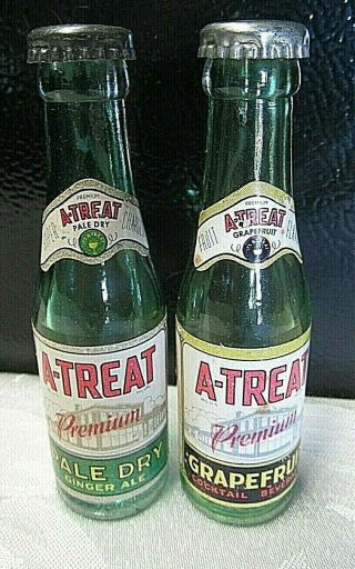 Vintage A Treat Glass Soda Bottle Salt And Pepper Shakers