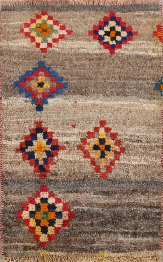 Vintage Geometric Gabbeh Wool Area Rug Hand - Knotted Foyer Oriental Carpet 2x3