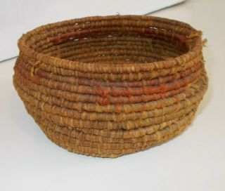 Lovely Small Primative Antique Southwestern Coil Basket Faded Red Design