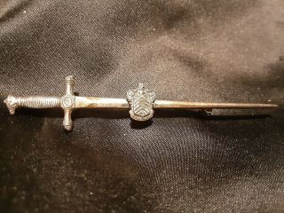 Vintage Delta Chi Fraternity Sterling Silver Sword Pin W/ Crest Old