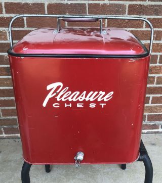 Vintage 1950’s Pleasure Chest Red Metal Cooler.