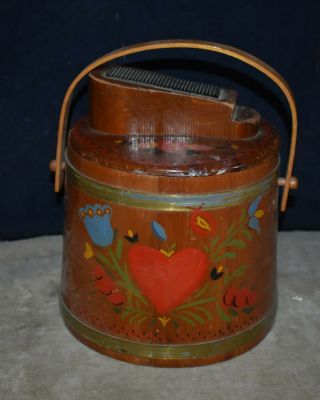 Vintage Wooden Firkin Bucket W/handle – Hand - Painted – Shoe Shine - Swing Handle