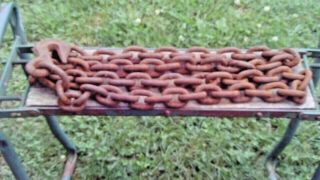 Vintage Log Chain 6 Foot Long 3/8 " Links With Large Hook Hauling Steam Punk