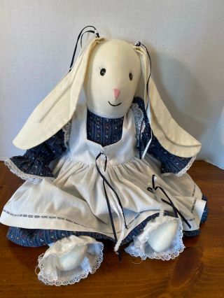 Handmade Primitive Farmhouse Bunny Rabbit Girl Doll Folk Art 18 " Tall