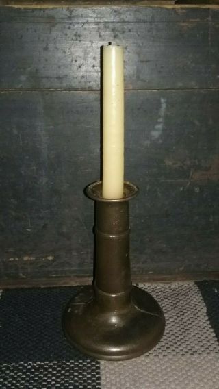Antique Primitive Metal Brass Cannon Hogscraper Double Ring Candleholder 6 "