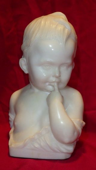 Vintage Carved Alabaster Of A Child With Finger In Mouth Bust Statue - Signed