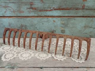 vintage antique iron rake head 14 prongs primitive garden decor wine rack 3