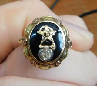 10k Yellow Gold Order Of The Eastern Star Ring Deco Oval Onyx Masonic Sz.  8