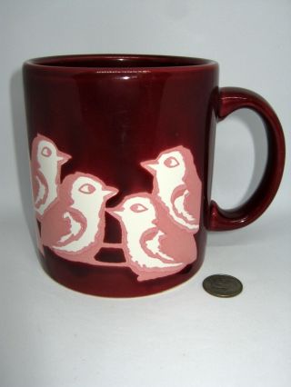 Vintage Waechtersbach West Germany Flock Of Birds Coffee Tea Mug Burgundy 12 Oz