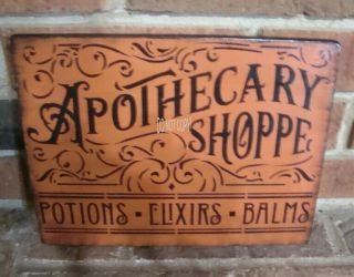 Primitive Style “halloween Wood Sign “apothecary Shoppe” Hp Bittersweet Orange