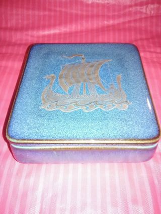 Vintage Gustavsberg Argenta Pottery Wilhelm Kage Silver Overlay 5 " Trinket Box