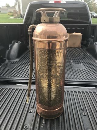 Antique Copper Brass Empty Fire Extinguisher Pyrene Fire Engine