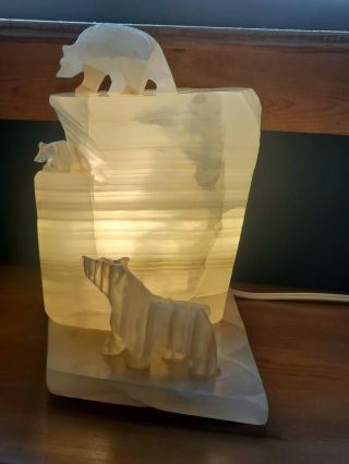 Carved Alabaster Polar Bear Lamp