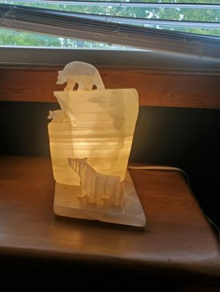 Carved Alabaster Polar Bear Lamp 2