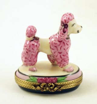 French Limoges Trinket Box Cute Parisienne Pink French Poodle On Floral Box