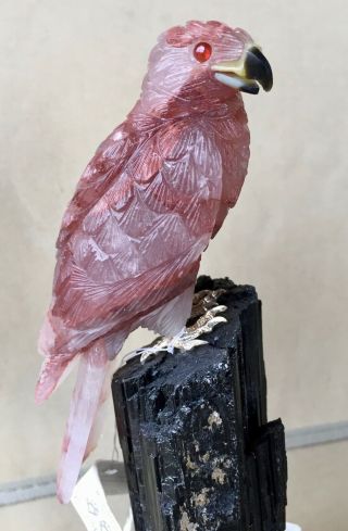 Falcon Carved From Quartz With Hematite - 8 1/2 " Peter Muller