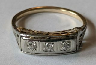 Antique Art Deco 10k Gold Filigree Diamond Ring 3/16 Tcw Size 7 1/2