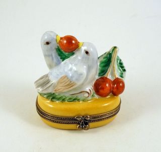 Authentic French Limoges Trinket Box Birds Eating Cherries