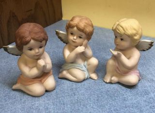 Set Of 3 Vintage Homco Heavenly Cherubs 1430 Porcelain Figurines 3 " Angels