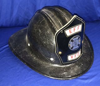 Antique Fire Helmet Leather Front Marked Eff Vfd Fire Helmet By Bullard