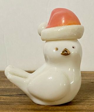 Vintage Avon Snow Bird Milk Glass Bottle With Red Christmas Hat Bottle