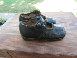 Antique Victorian Primitive Leather Child Shoes Mary Jane Style Great Con No Res