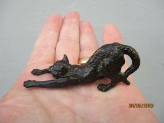 An Antique Austrian Cold Painted Bronze Figure Of A Stretching Black Cat C1910