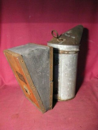 Antique A I Root Co Bee Smoker W/ Tin Cylinder - Wood/leather Bellows