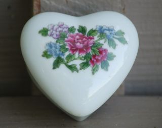Vintage Mini Ceramic Trinket Box W Lid Flower Pattern Collectible