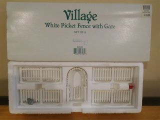 Dept 56 Snow Village - White Picket Fence W/ Gate - 5 Pc Set