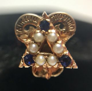 ΔΥ - Delta Upsilon Fraternity 10k Gold W/ Seed Pearls & Sapphires Member Pin