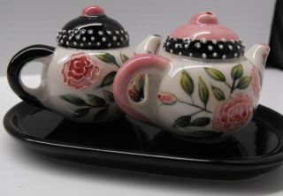 Blue Sky Ceramics J.  Mccall Teapots Tray Salt Pepper Shakers C.  2004