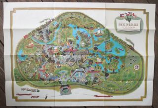 Vintage 1961 Six Flags Over Texas Theme Park Souvenir Wall Map 21 X 30 Poster
