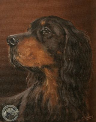 Gordon Setter Dog Portrait Oil Painting By Leading Artist John Silver