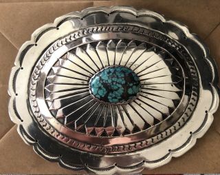 Outstanding Vintage Navajo Old Sterling Turquoise Belt Buckle 69 Grams