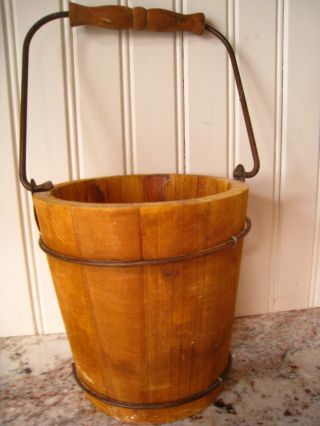 Primitive Antique STYLE Wood Berry Bucket Bale Handle Paper Label 5 