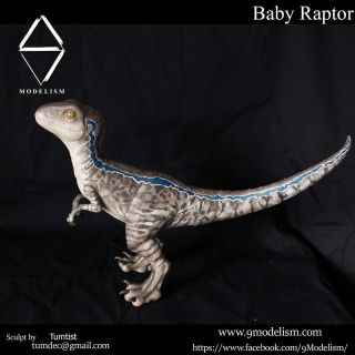 Baby Blue Raptor Statue Jurassic World Dinosaur Model Figure Collector Toy