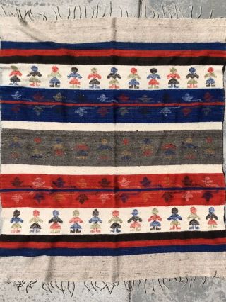 Vintage Native American Hand Woven Wool Rug 64”x77” Aztec Women Girls