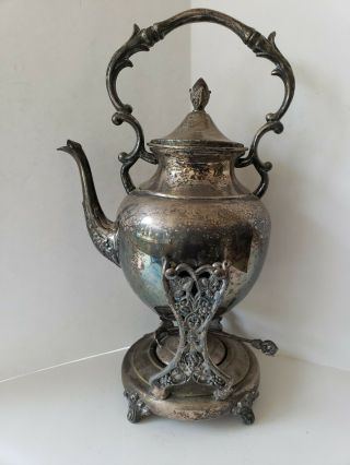 Vintage Silver On Copper Tilt Tea Pot Or Coffee Stand & Warmer Burner