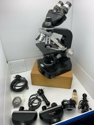 Vintage Nikon Nippon Kogaku Binocular Microscope W/ 5 Objectives,