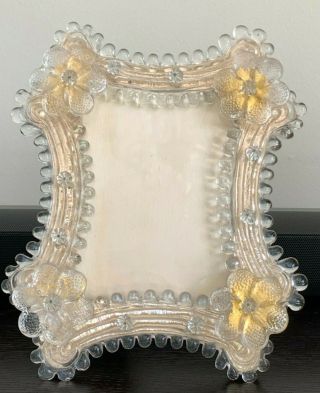Vintage Venetian Murano Italian Art Glass Picture Frame With Flowers