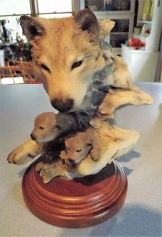 Wolf And Pups In Driftwood Sculpture By Mill Creek Studios - Safe And Sound