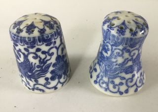 Vintage Pair Phoenix Bird Blue And White Salt And Pepper Shakers
