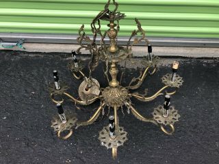 Antique Vtg 8 Arm Brass Chandelier Light Fixture Ornate Bulb