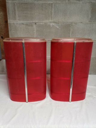 Federal Signal Aerodynic 3.  5 Panel Domes Red W/ Clear Endcaps & Alley Inserts