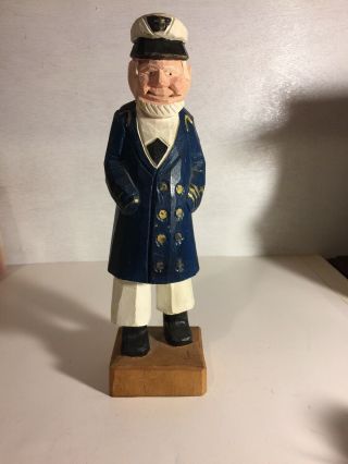 Nautical 12 " Carved Wood Sea Captain W/ Tooth Pick In His Mouth He Quit Smoking