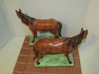 Eximious Bay Thoroughbred Horse Ceramic Hand Painted Figurine Pair Set Italy 2